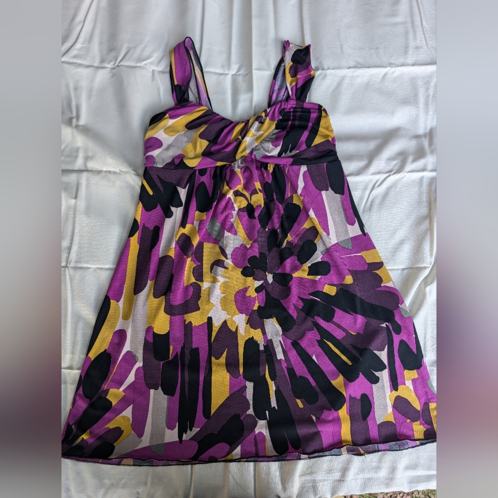 Floral Juniors Flowing Top in Purple and Yellow